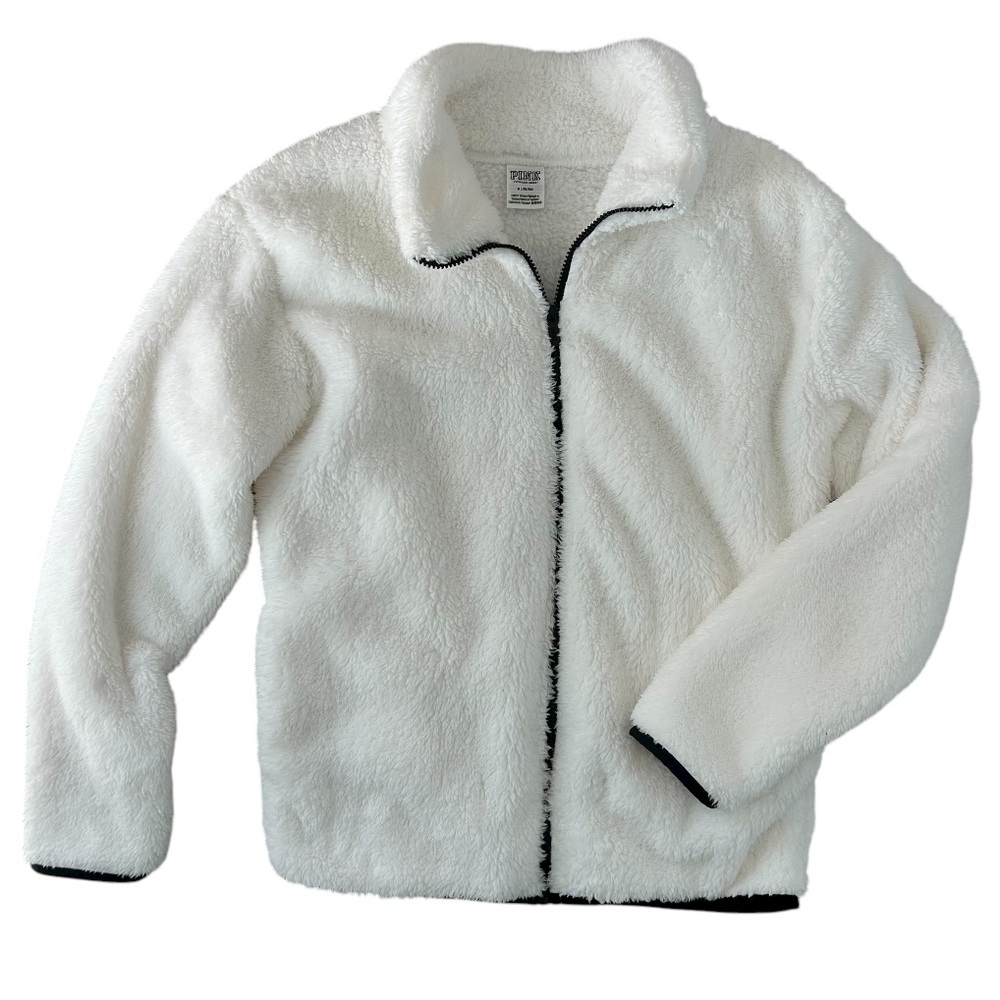 Victoria’s Secret PINK Women’s Teddy Fleece Sherpa Jacket Full-Zip Wht/Black M